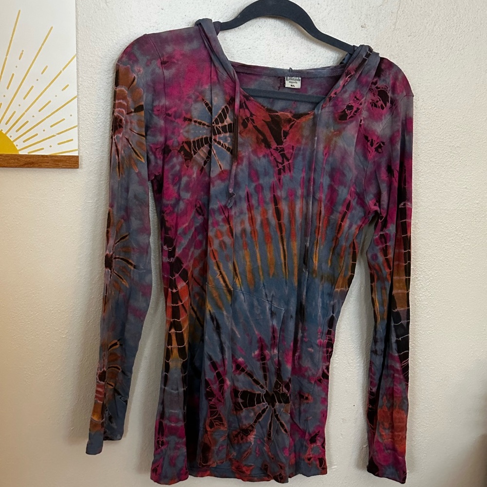 Hippie Tie Dye Hooded Tunic - Picture 3 of 4